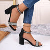 Rhinestone High Heel Sandals Summer Chunky Square Heel Sandals by FitiqueFit