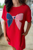 Fiery Red Sequin Trim Stars and Stripes Bow Patched T Shirt Mini Dress by Wild and Free Boutique
