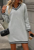 Light Grey Striped Trim V Neck Long Sleeve Preppy T Shirt Dress by Wild and Free Boutique