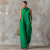 Linen Blend Sleeveless Stand-Collar Jumpsuit – 5 Colors S–3XL by FitiqueFit