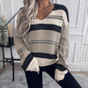 Women's French Vintage Striped Sweater | V-Neck Long Sleeve Stretch Knit by FitiqueFit