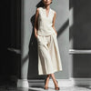 Women's Sleeveless Linen Shirt & Cropped Pants Set – Casual 2-Piece Outfit by FitiqueFit