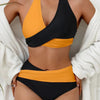 Bikini Black and White Contrast Color Criss Cross Neck 2 Piece Swimsuit for Women – Stylish Medium Stretch Two-Tone Bikini Set with Unique Neckline and Flattering Fit – Modern Swimwear for Beach Days, Pool Lounging, and Summer Escapes by Stevvex