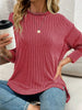 Side Slit Round Neck Sweatshirt by Wild and Free Boutique