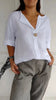 Women's V-Neck Long-Sleeve Button Top – Loose Fit Casual Blouse by FitiqueFit