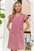 Mineral Washed V-Neck Ruffled Cap Sleeve Dress – Trendy, Comfortable, Playful, Unique Wash For Any Occasion by Stevvex