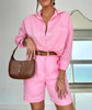 Women's Casual Long-Sleeve Shirt & Shorts Set – Cotton 2-Piece by FitiqueFit