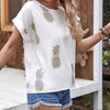 Women's Round Neck Pineapple Print Roll Sleeve Top by FitiqueFit