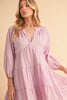 Notched Balloon Sleeve Tiered Mini Dress For Women–Trendy, Chic Style with Modern Balloon Sleeves, Tiered Layers for a Playful & Flirty Look by Stevvex
