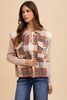 Women Brown Faux Fur Plaid Button-Up Jacket Soft Jacket For Girls Jacket With Closure by Stevvex