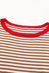 Pink Contrast Trimmed Striped Drop Shoulder Sweater