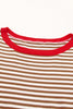 Pink Contrast Trimmed Striped Drop Shoulder Sweater