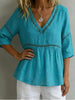 Women's V-Neck Hollow-Out Fringe Cotton-Linen Top by FitiqueFit
