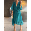 Batwing Sleeve V-Neck Midi Dress – Tied Irregular Hem Fairy Dress by FitiqueFit