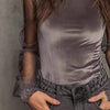 Women's Slim-Fit Lace Panel Mesh Top – Literary Retro Style by FitiqueFit