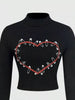 Heart Safety Pin Long Sleeve Crop T-Shirt by Simply Love