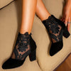 Lace-Embroidered Mesh Chunky-Heel Ankle Boots | Black & White EU 35–43 by FitiqueFit