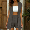 Women's V-Neck Sleeveless Vest Jacket & Shorts Set – Elegant Commuter Style by FitiqueFit