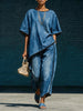 Women's Denim-Style Knit Top & Wide-Leg Pants Set – Casual 2-Piece by FitiqueFit