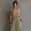 Women's V-Neck Halter Jumpsuit – Sleeveless Open Back Waist-Cinching by FitiqueFit