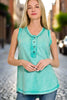 Zenana Washed Half-Button Raw Edge Sleeveless Henley Top by FitiqueFit