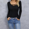 Cross‑collar long sleeve slim tee by FitiqueFit