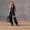Women's Sporty Retro Lace-Up Striped Sleeveless Hooded Jumpsuit – Wide Flare Leg by FitiqueFit