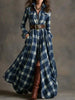 Women's Plus Size Plaid Print Long Sleeve Shirt Dress with Pockets by FitiqueFit