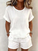 Solid-Color T-Shirt & Shorts Set – Cotton Linen, 10 Colors by FitiqueFit