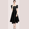 Women's Solid Color Pleated Waist Tight Slim Fit Solid Color Square Collar Dress