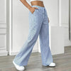 Women's Striped Print Straight Wide Leg Pockets Pants Casual Long Pants by FitiqueFit