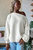 White Asymmetric Neck Drop Shoulder Baggy Slouchy Sweater by Wild and Free Boutique