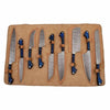 9-Piece Damascus Kitchen Knife Set with Leather Roll and Blue Pakka Wood Handles by JW SteelCrafts