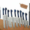 9-Piece Damascus Kitchen Knife Set with Leather Roll and Blue Pakka Wood Handles by JW SteelCrafts