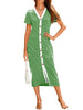 Contrast Striped V-Neck Short Sleeve Midi Dress