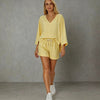 Women's Loose V-Neck Long Sleeve Striped Shorts Set – Casual Leisure by FitiqueFit