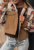 Plaid Corduroy Flap Pockets Button Up Jacket Trendy Outerwear With Classic Flap Pockets For Casual Comfort by Stevvex