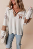 White game day Rugby Bow Embroidered Graphic Leopard Collar Color Block Patchwork Top by Wild and Free Boutique