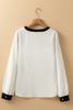 White Colorblock Edge Long Sleeve V Neck Textured Blouse by Wild and Free Boutique