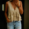 V-Neck Ruffled Sleeveless Vest Top – Solid Color Women’s Tank by FitiqueFit