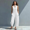 Casual Women’s Buttoned Stand Collar Sleeveless Loose Jumpsuit by FitiqueFit