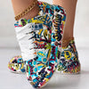 Round-Toe Thick-Sole Lace-Up Sneakers — Women’s Casual Print Shoes by FitiqueFit