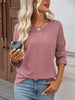 Striped Notched Long Sleeve T-Shirt by Simply Love