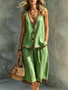 Women's Sleeveless Buttoned Vest & Shorts Two-Piece Set by FitiqueFit