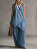 Women's Boho V-Neck Button Vest & Wide-Leg Pants Set by FitiqueFit