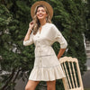 Women's V-Neck A-Line Dress – Three-Quarter Sleeve Button Contrast Panel by FitiqueFit