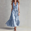 Women's V-Neck Sleeveless Lace-Up Panelled Maxi Dress – Wide Flare by FitiqueFit