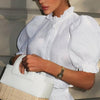 Women's Ruffled Linen-Blend Cropped Blouse & Shorts Set by FitiqueFit