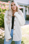 Black Button Up Contrast Knitted Sleeves Hooded Jacket