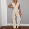 Women's Pleated Vest & Pants Set – Metal Buckle Detail by FitiqueFit